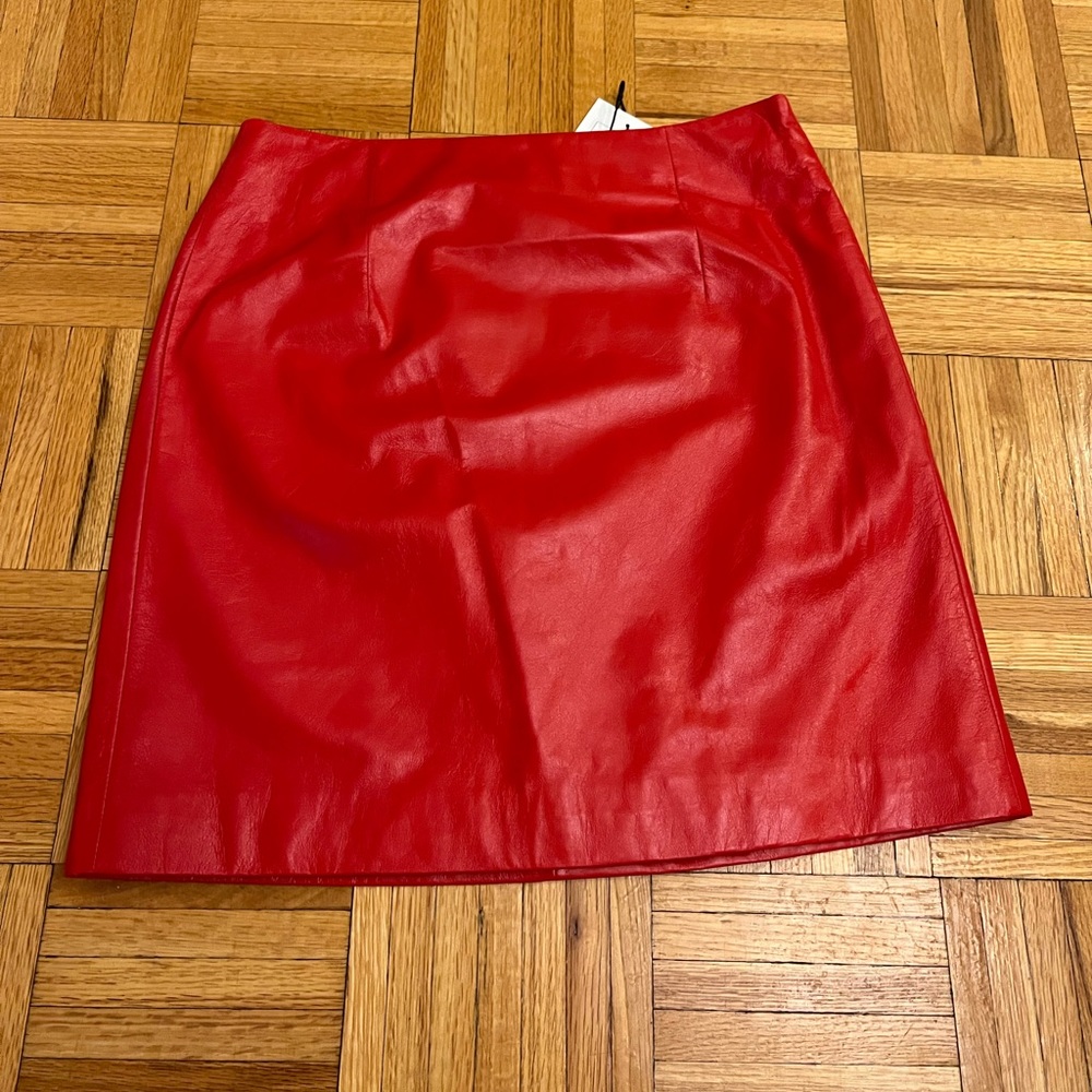 Theory Light Poppy Varnished Mini Skirt